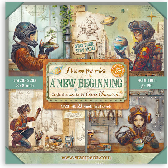 Χαρτιά Scrapbooking 22τεμ Μονής Όψης 20.3×20.3cm Stamperia A New Beginning