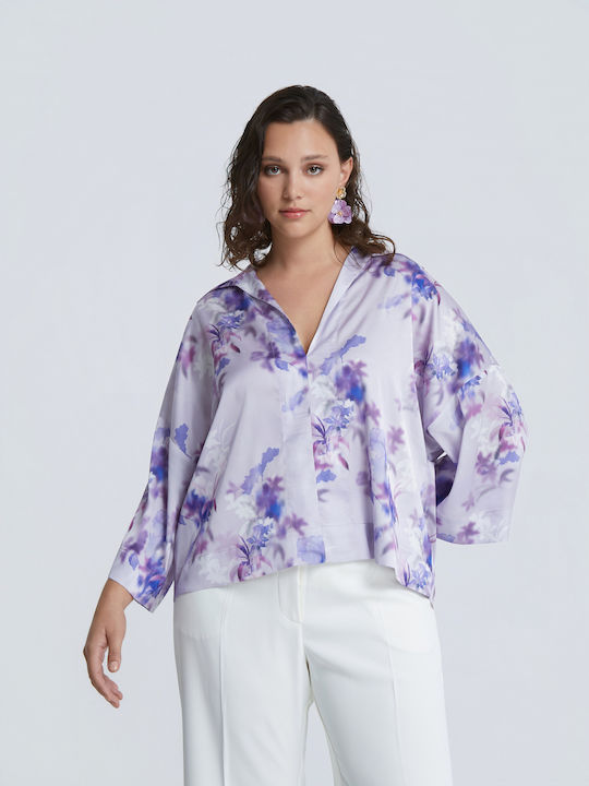 Women's Satin Floral Lilac Blouse