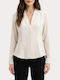 Women's Long Sleeve Blouse with V-Neckline Vanilla