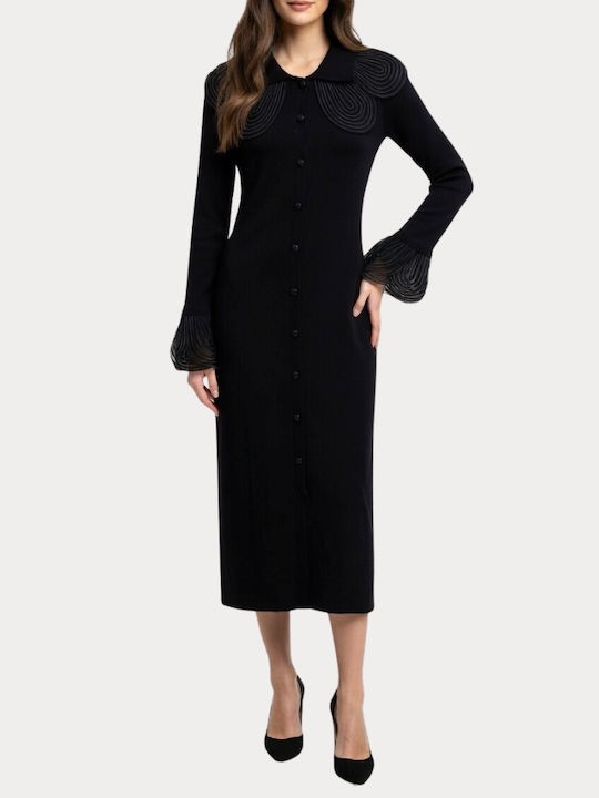 Rochie Midi Pentru Nuntă / Botez Cu Dantelă Neagră