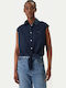 Sleeveless Women's Denim Shirt Dark Blue