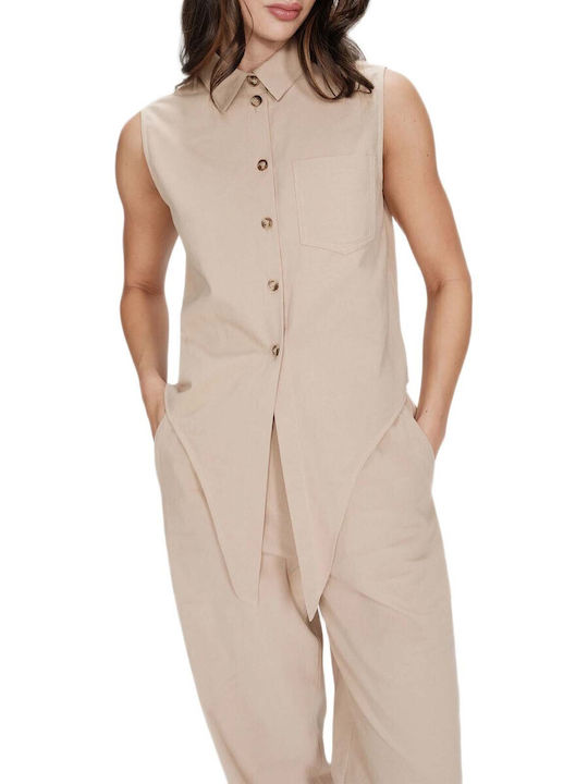 Grace & Mila Sleeveless Women's Shirt Beige