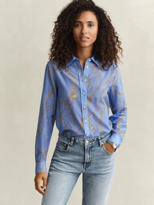 Long Sleeve Women's Silky Shirt Light Blue