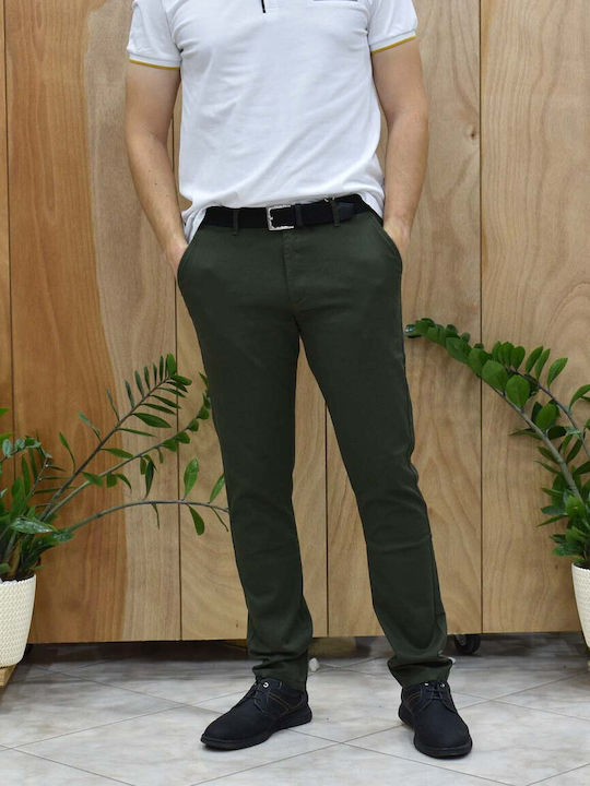 Men's Trousers Chinos Elastic in Slim Fit Olive