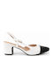 Heels with Strap & Chunky Mid Heel White SL-E5521-26HH-LEYKO