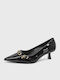 Pointed Toe Heels In Patent Leather With Medium Black Heel