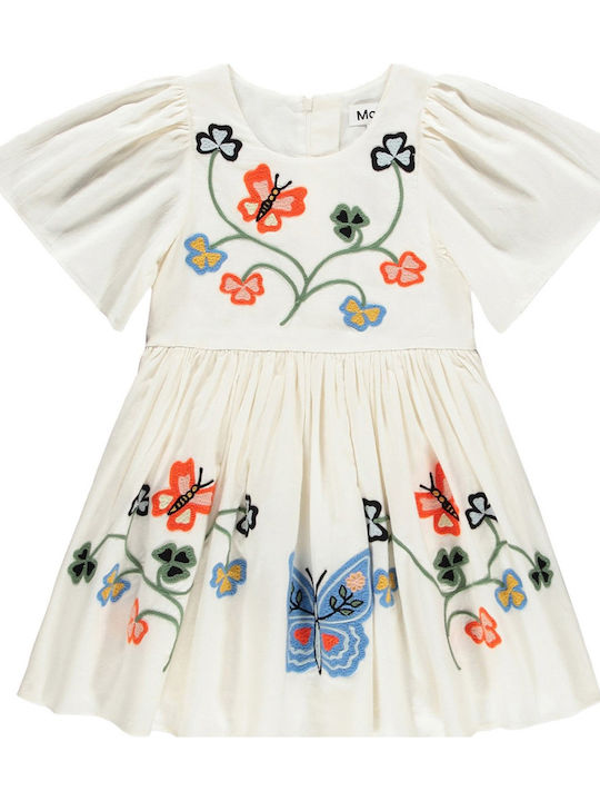 Girls Dress Short Sleeve Floral Ecru