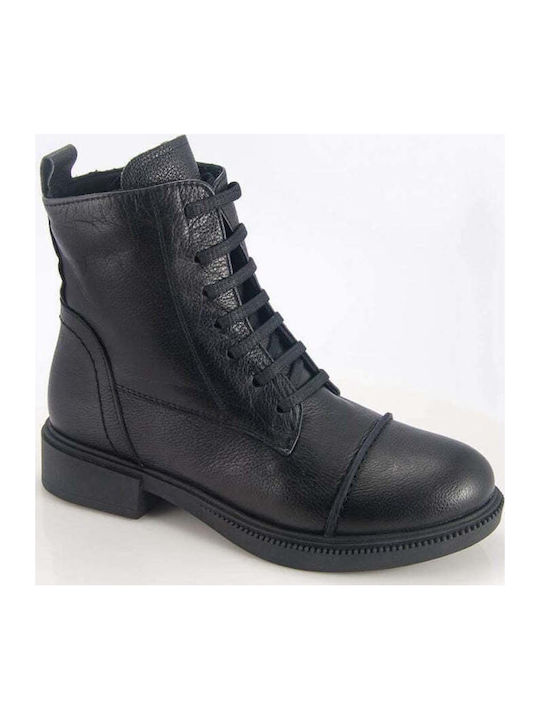 Leder Damen Kampfstiefel Schwarz