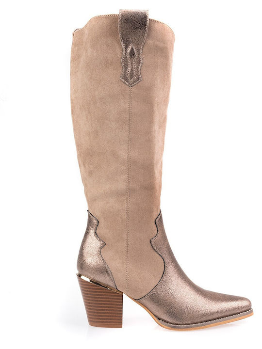 Women's Boots with Medium Heel Beige