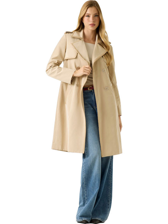 Guess Jenny Leather Women's Beige Coat with But...