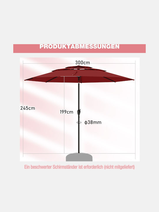 Metal Floor Parasol Red with Base 3x3m