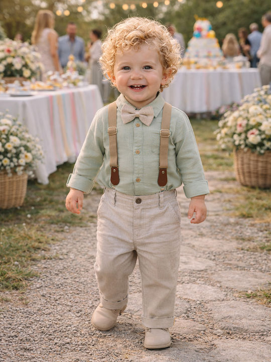 Babydom Baptism Suit For Boy Linen Beige