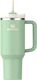 Stanley Quencher H2.0 FlowState Handled Tumbler Thermos Stainless Steel BPA Free 1.18lt Pistachio with Straw and Handle