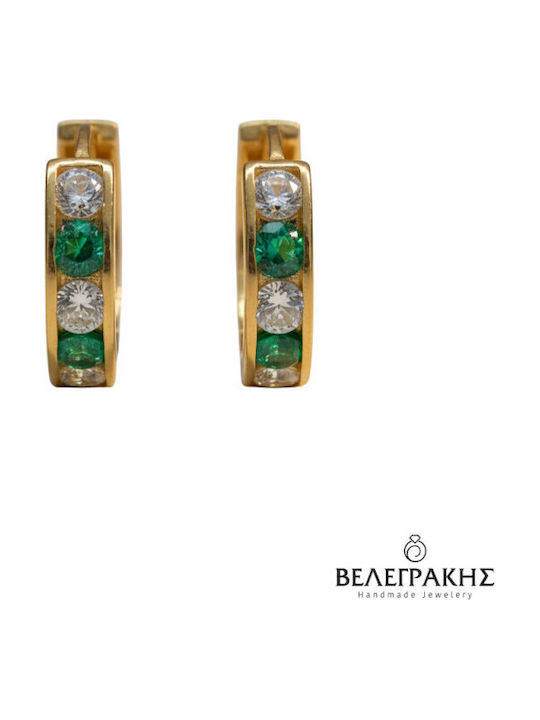 Velegrakis Earrings Hoops 14K Gold with Green Stones