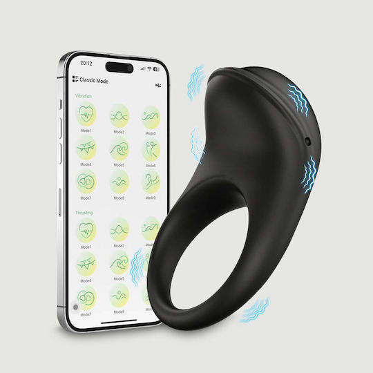Δονούμενο Δαχτυλίδι Πέους Σιλικόνης Application Dolphin App Based Silicone Cock Ring Μαύρο