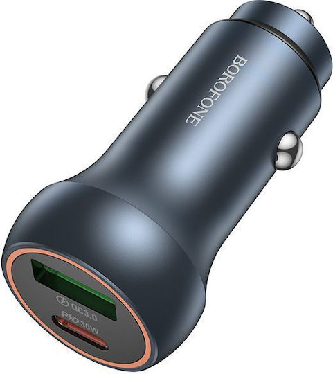 Borofone Autoladegerät 48W Schnellladen mit Anschlüssen: 1xUSB 1xType-C Graue Farbe