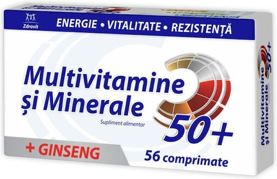 Zdrovit Multivitamine și Minerale cu Ginseng 50+ Polivitamină pentru Întărirea Imunității, Sistemului Nervos și a Pielii 5mg 56 comprimate