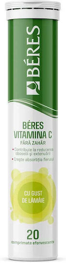 Béres Vitamina C 60mg pentru Susținerea Imunității, Pielii și Acțiune Antioxidantă Lămâie 20 comprimate efervescente