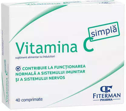 Fiterman Pharma Vitamina C 180mg Vitamină pentru Întărirea Imunității, Piele și Acțiune Antioxidantă Original 40 Comprimate
