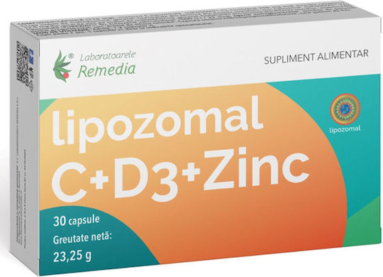 Laboratoarele Remedia Vitamina Liposomală C+D3+Zinc Pentru Păr, Piele Și Acțiune Antioxidantă 250mg Energy 30 Capsule