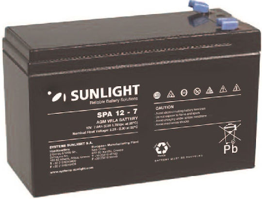 SunLight Spa12-7 Μπαταρία UPS με Χωρητικότητα 7Ah και Τάση 12V 1τμχ