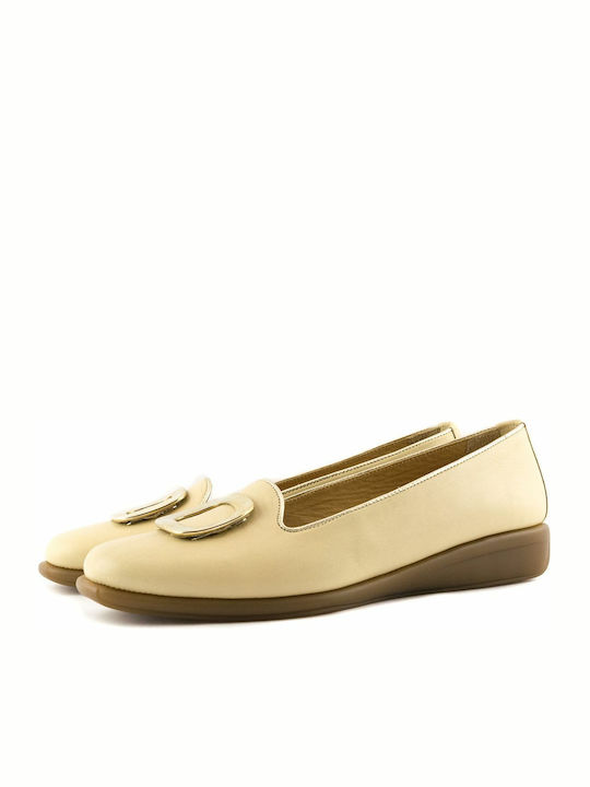 Δερμάτινα Γυναικεία Loafers σε Μπεζ Χρώμα