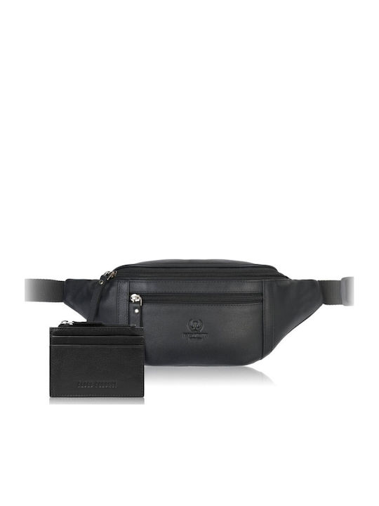 Men's Leather Belt Bum Bag Black
