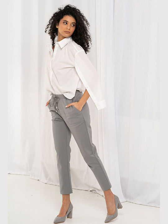 Women's Fabric Trousers in Relaxed Fit Grey