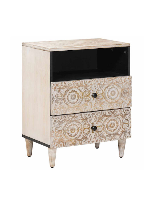 Bedside Table Made of Solid White Wood 50x33x60cm
