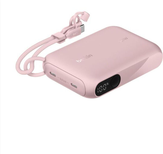 Belkin BoostCharge Power Bank 10K with Display 10000mAh 20W με 2 Θύρες USB-C Ροζ