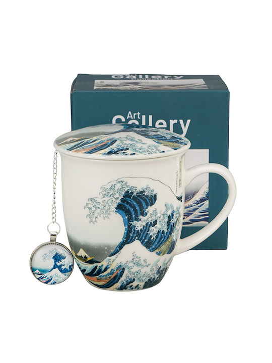 Cană Great Wave Din Porțelan Cu Capac 400ml
