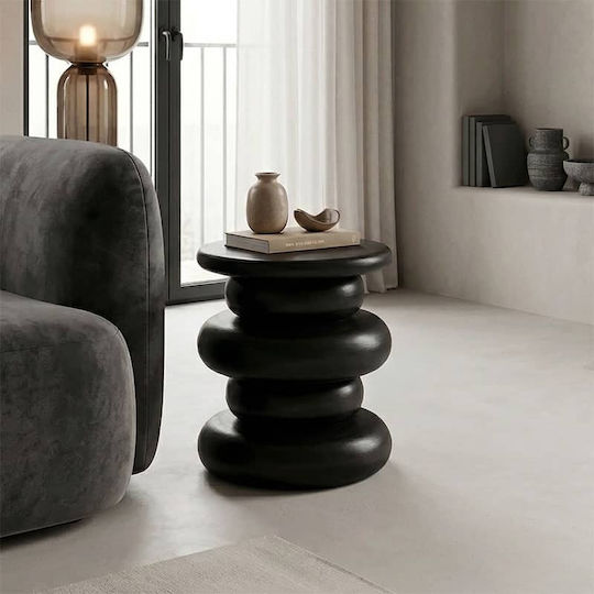 Round Side Coffee Table Circena Made of Solid Black Wood W40xL40xH45cm