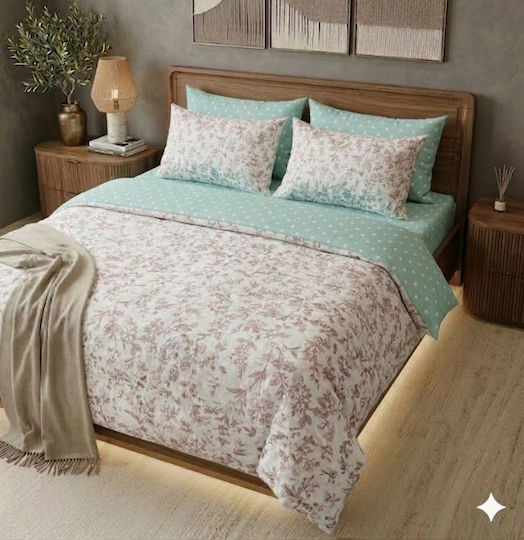 Σετ Παπλωματοθήκη Βαμβακερή 240x260cm Υπέρδιπλη με 2 Μαξιλαροθήκες Mint