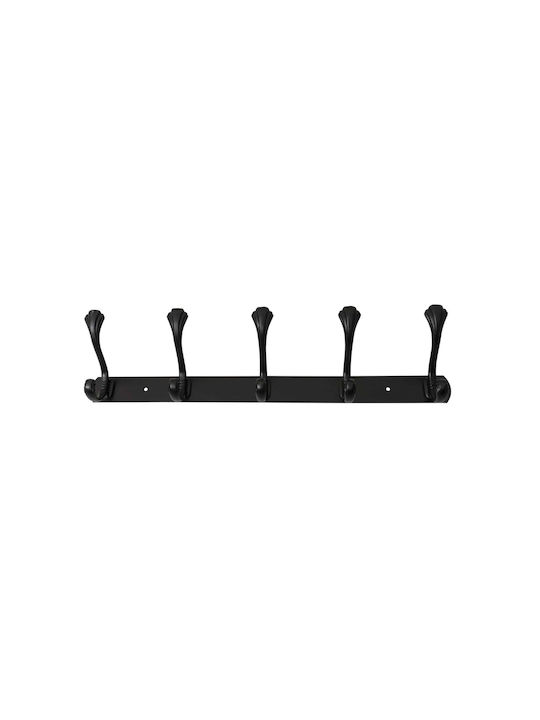 Agățătoare De Perete Metalică Cu 5 Compartimente Neagră 44.5x10cm