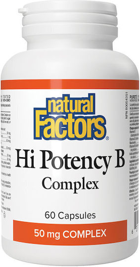 Natural Factors Hi Potency B-Complex Βιταμίνη για Ενέργεια, Ενίσχυση του Ανοσοποιητικού & το Νευρικό Σύστημα 50mg Natural 60 φυτικές κάψουλες