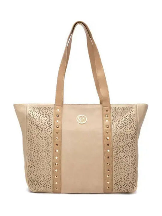 Damen-Schultertasche aus Wildleder Beige