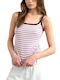 Women's Cotton Sleeveless Striped Ecru Brown Purple Blouse