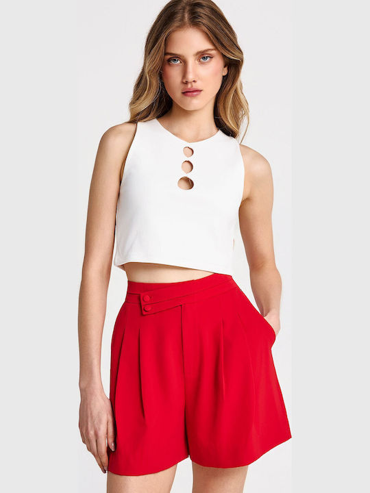 Γυναικείο Crop Top Βαμβακερό Αμάνικο Λευκό
