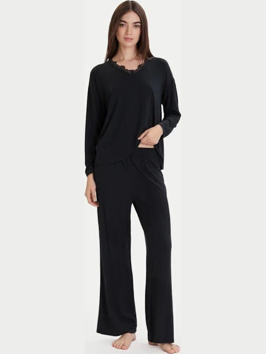 Ysabel Mora Winters Damen Schlafanzug Set Schwarz