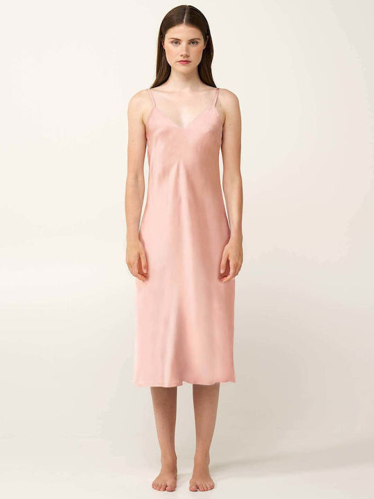 Vamp Лятна Сатенена Дамска Нощна Риза Rose Dusty