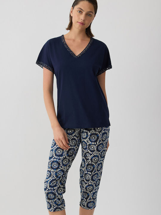 Minerva Summer Women's Cotton Blue Pyjama Set Boheme