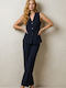 Women's Blue Set with High Rise Trousers with Rubber Band in Regular Fit