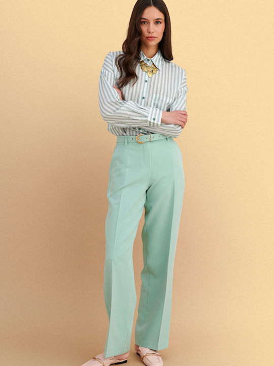 Women's Fabric Trousers in Straight Leg Green