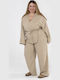 Damen Beige Set mit Hosen für Damen mit Gummiband