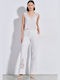Women's High Rise Fabric Trousers in Straight Leg Off White