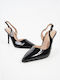 Pointed Toe Heels in Patent Leather with Strap Black