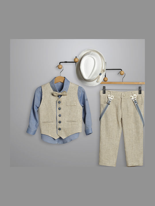 New Life Baptism Suit with Vest for Boys Beige