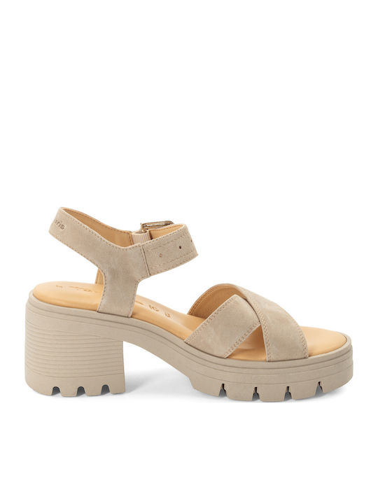 Damen Sandalen Aus Leder Beige
