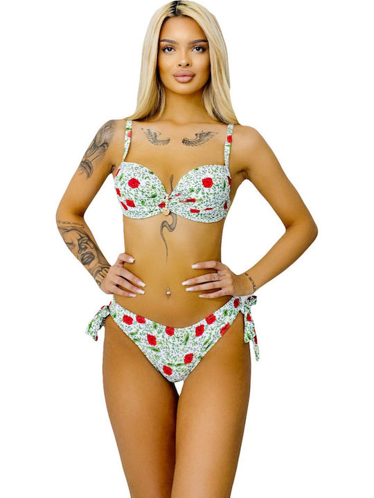 Set Bikini Floral Verde/Roșu