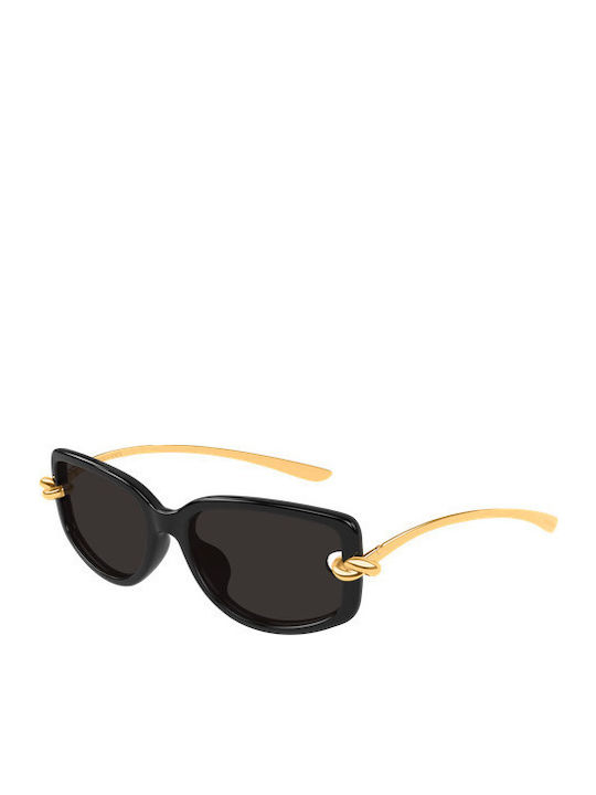 Bottega Veneta Unisex Sonnenbrillen mit Schwarzem Metallrahmen und Schwarzen Gläsern BV1440SA 001